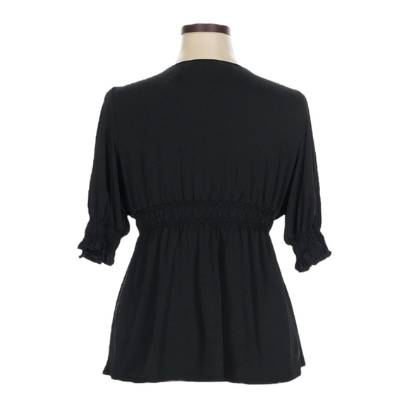 Studio M Peasant Top 2X Black Stretchy Deep V-Neck Boho Cocktail Party Witchy - Picture 2 of 7